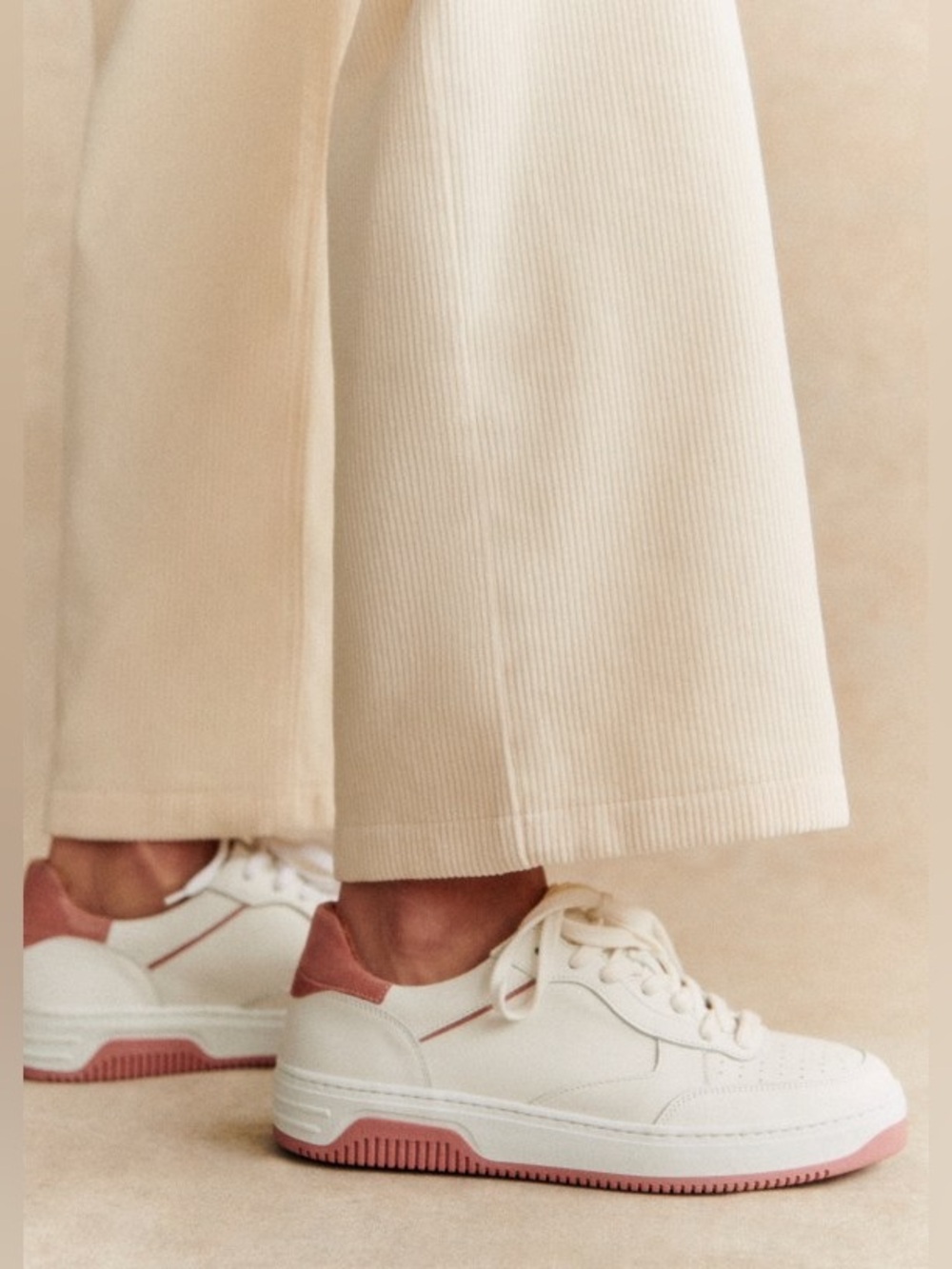 Sézane Léo Trainers in Smooth White / Rosewood Pink Suede – Size FR 38 / US 7.5